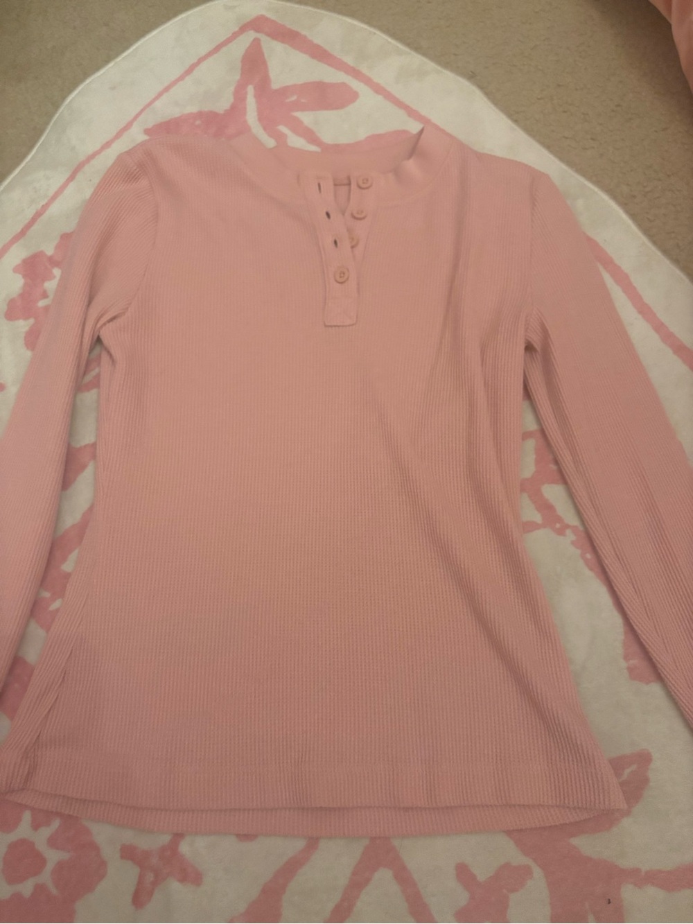 Vans Women's Long Sleeve Ribbed Henley Top - Light Pink